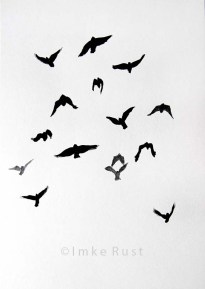 Flying Crows, Far Away, Ink on acidfree paper 170g/m2 29,7 x21cm, © Imke Rust