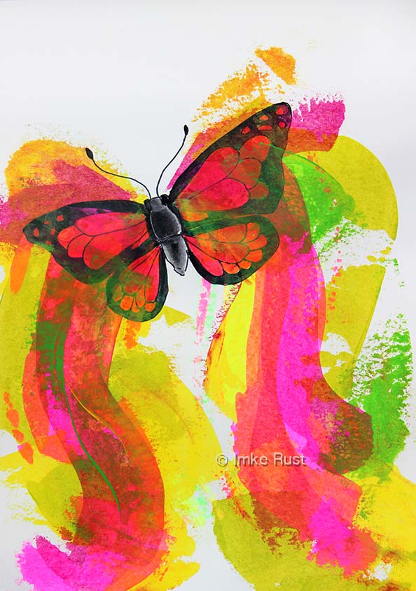 Neon Butterfly, Acrylic on acidfree paper 170g/m2 29,7 x21cm, © Imke Rust